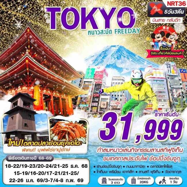 ทัวร์ญี่ปุ่น TOKYO WINTER หนาวสะบัด FREEDAY (บินสาย กลับดึก) 5 วัน 3 คืน