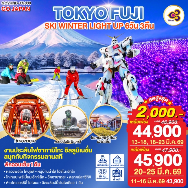 ทัวร์ญี่ปุ่น TOKYO FUJI SKI WINTER LIGHT UP 6 วัน 3 คืน 
