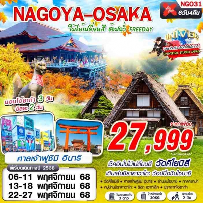 ทัวร์ญี่ปุ่น NAGOYA-OSAKA ใบไม้เปลี่ยนสี ช้อปฉ่ำ (ฟรีเดย์) 6D4N