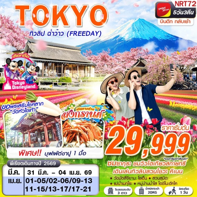 ทัวร์ญี่ปุ่น TOKYO ทิวลิป ฉ่ำว้าว (FREEDAY) บินดึกกลับเช้า 5D3N