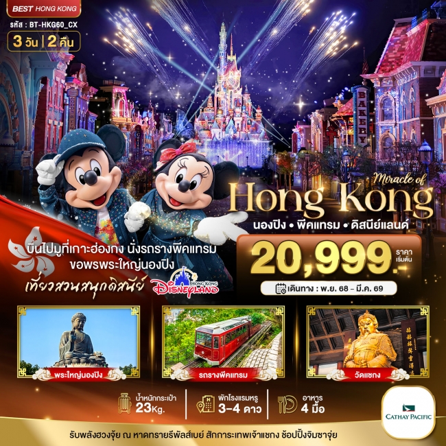 ทัวร์ฮ่องกง นองปิง พีคแทรม ดิสนีย์แลนด์ 3 วัน 2 คืน