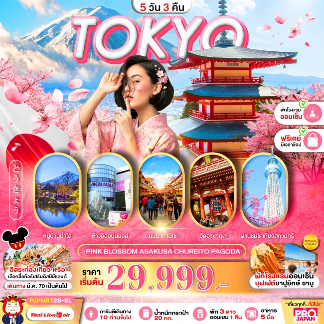 ทัวร์ญี่ปุ่น TOKYO PINK BLOSSOM ASAKUSA CHUREITO PAGODA FREE DAY 5D3N