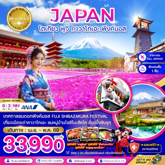 ทัวร์ญี่ปุ่น โตเกียว ฟูจิ คาวาโกเอะ พิงค์มอส (เที่ยวอิสระ 1 วัน)