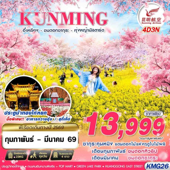 ทัวร์ KUNMING อี้เหลียง - ชมซากุระ - ทุ่งหญ้ามัสตาร์ด 4D3N 