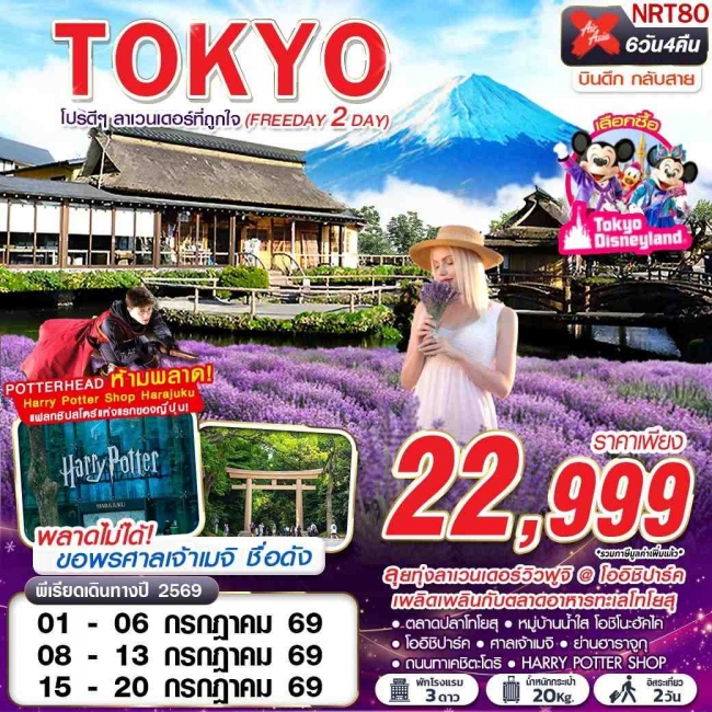 ทัวร์ญี่ปุ่น TOKYO โปรดีๆ ลาเวนเดอร์ที่ถูกใจ (FREEDAY 2 วัน) 6D4N