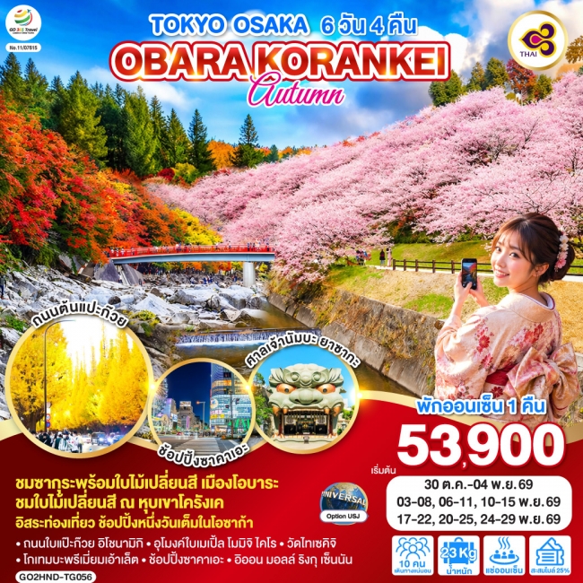 ทัวร์ญี่ปุ่น TOKYO OSAKA OBARA KORANKEI AUTUMN 6D 4N