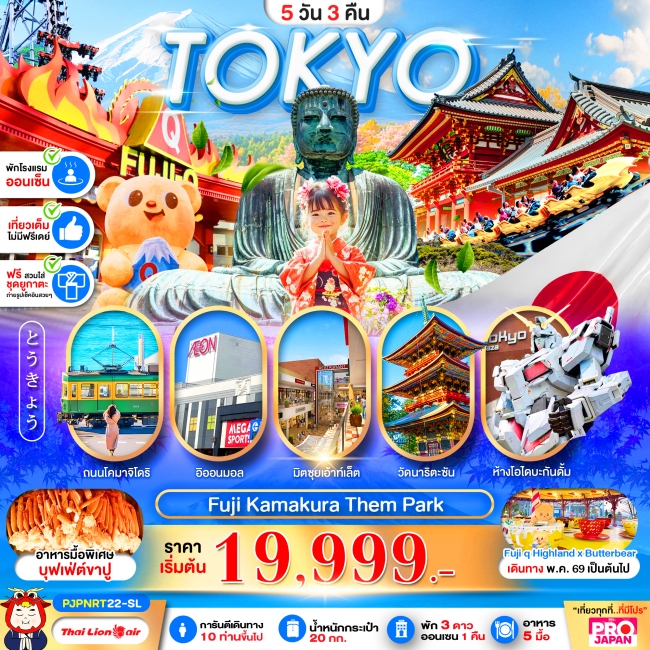 ทัวร์ญี่ปุ่น TOKYO FUJI KAMAKURA THEM PARK FULL DAY 5D3N
