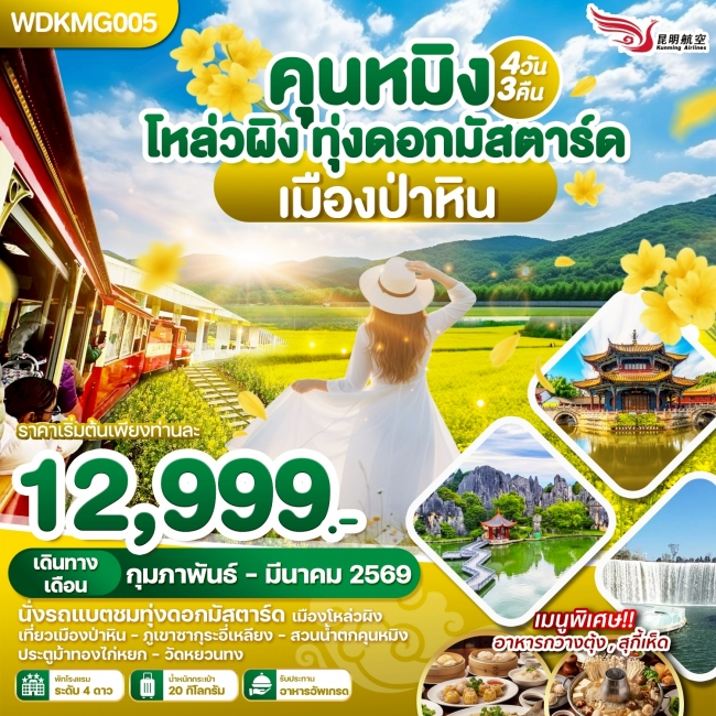 ทัวร์จีน คุนหมิง โหล่วผิง ทุ่งดอกมัสตาร์ด เมืองป่าหิน 4 วัน 3 คืน