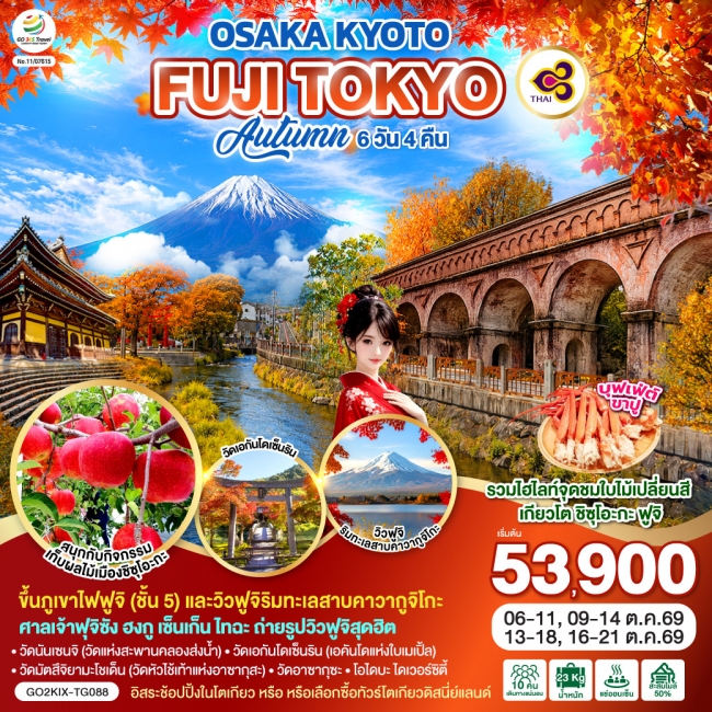 ทัวร์ญี่ปุ่น OSAKA KYOTO FUJI TOKYO AUTUMN FRUIT PARK 6D 4N