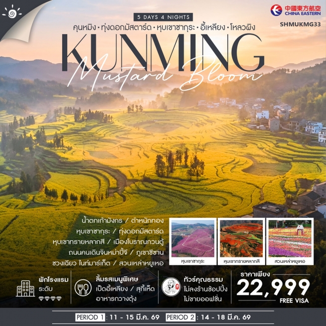 ทัวร์จีน Sakura & Mustard Bloom คุนหมิง หุบเขาซากุระ ทุ่งดอกมัสตาร์ด 5 วัน 4 คืน