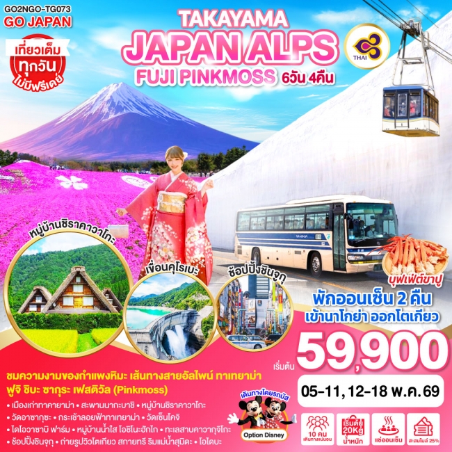 ทัวร์ญี่ปุ่น TAKAYAMA JAPAN ALPS FUJI PINKMOSS 7 วัน 4 คืน 