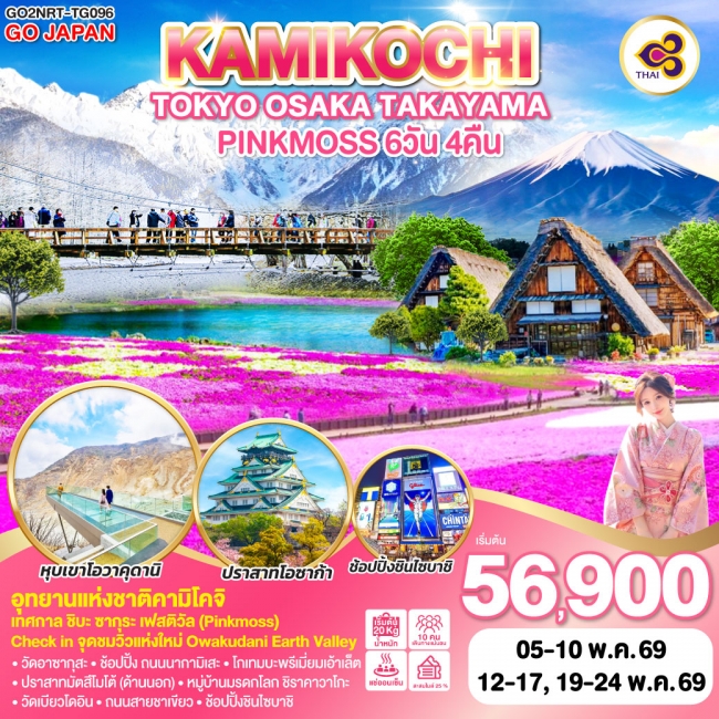 ทัวร์ญี่ปุ่น TOKYO FUJI OSAKA KAMIKOCHI PINKMOSS  6 วัน 4 คืน