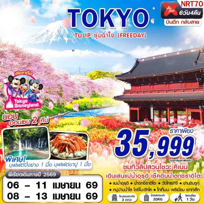 ทัวร์ญี่ปุ่น TOKYO TULIP ชุ่มฉ่ำใจ (FREEDAY) บินดึกลับสาย 6D4N