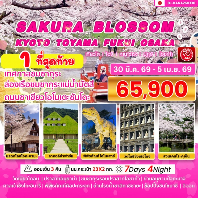 ทัวร์ญี่ปุ่น SAKURA BLOSSOM KYOTO TOYAMA FUKUI OSAKA