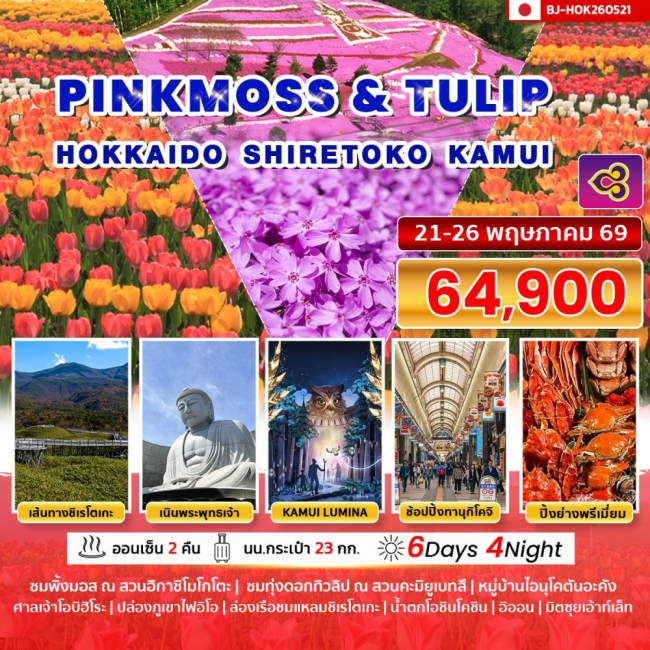 ทัวร์ญี่ปุ่น PINKMOSS & TULIP HOKKAIDO 6 วัน 4 คืน