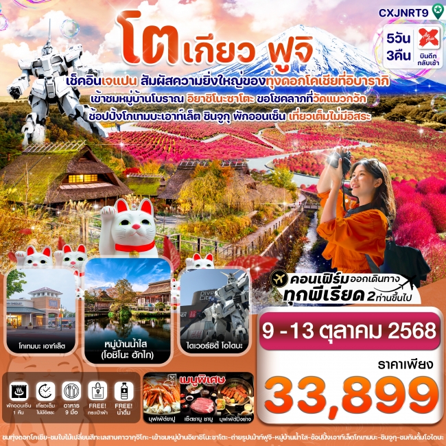 ทัวร์ญี่ปุ่นโตเกียว ฟูจิ ทุ่งดอกโคเชีย เที่ยวเต็มไม่มีอิสระ