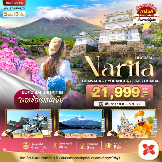 ทัวร์ญี่ปุ่น NARITA โอดาวาระ ไฮเดรนเยีย ฟูจิ โอไดบะ