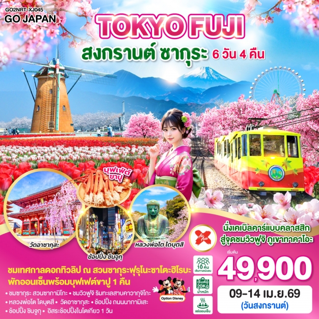 ทัวร์ญี่ปุ่น TOKYO FUJI สงกรานต์ ซากุระ 6 วัน 4 คืน 