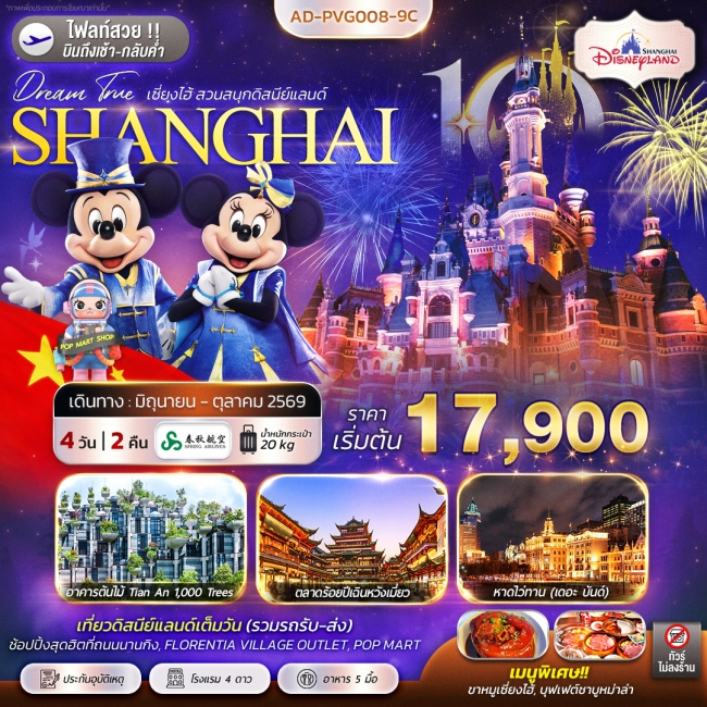 ทัวร์จีน เซี่ยงไฮ้ สวนสนุกดิสนีย์แลนด์ 4 วัน 2 คืน