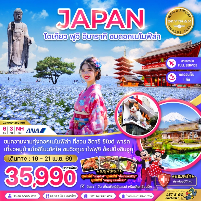 ทัวร์ญี่ปุ่นโตเกียว ฟูจิ อิบารากิ ชมดอกเนโมฟีล่า (เที่ยวอิสระ 1 วัน)