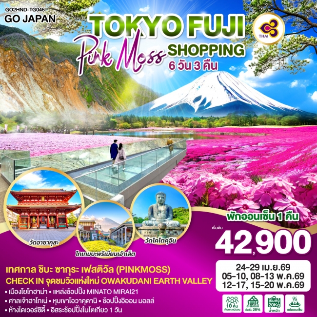 ทัวร์ TOKYO FUJI PINKMOSS SHOPPING  6 วัน 3 คืน