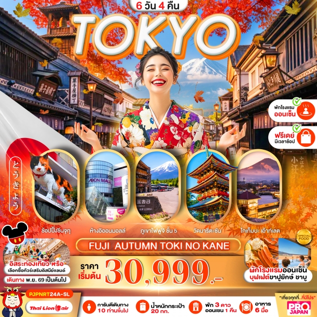 ทัวร์ญี่ปุ่น TOKYO FUJI AUTUMN TOKI NO KANE FREE DAY 6D4N