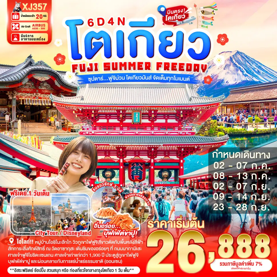 ทัวร์ญี่ปุ่น TOKYO FUJI SUMMER FREEDAY 6D 4N