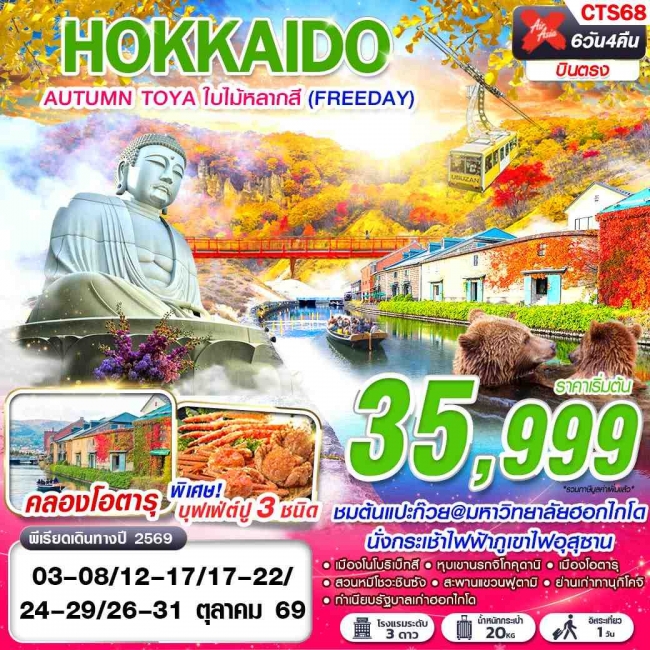 ทัวร์ญี่ปุ่น HOKKAIDO AUTUMN TOYA ใบไม้หลากสี (FREEDAY) OCT 6D4N
