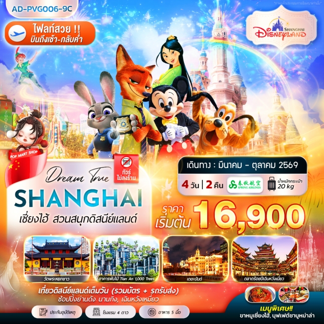 ทัวร์จีน เซี่ยงไฮ้ สวนสนุกดิสนีย์แลนด์ 4 วัน 2 คืน