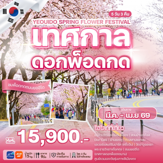ทัวร์เกาหลีใต้ เทศกาลดอกพ็อดกด ถนนยออิโด 5 คืน 3 คืน