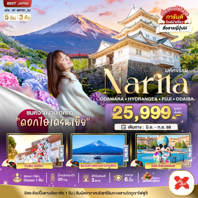 NARITA ODAWARA HYDRANGEA FUJI ODAIBA 5 วัน 3 คืน NARITA ODAWARA HYDRANGEA FUJI ODAIBA 5 วัน 3 คืน
